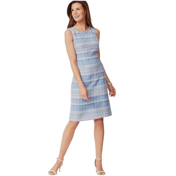 Talbots Blue Striped Tweed Sleeveless Dress Size 2 Petite - Picture 1 of 6